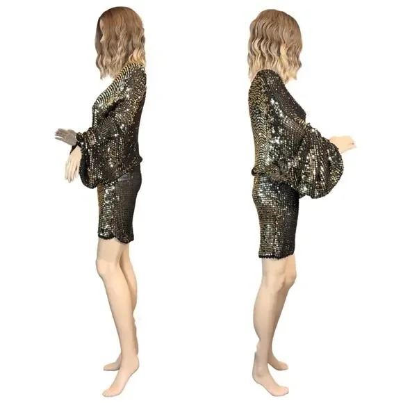 Retrofete Lucia Dress Knit Sequin Balloon Sleeve In Black SZ M/L $615 - Picture 9 of 16